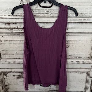 Purple Distressed Ribbed Tank Top